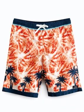 4/$20➡️ Big Chill Orange Tie-Dye Swim Trunks w Navy Palm Tree Design – Size XL